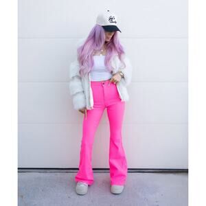 Willow Boutique Fiona Bell Bottom Flare Pant L Neon Pink Super Stretch High Rise